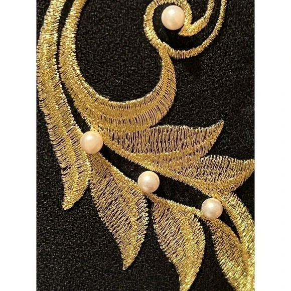 Vintage Blazer Suit Coat Jacket Embroidered Gold Leaf Thread with Pearl Accent - Picture 8 of 9